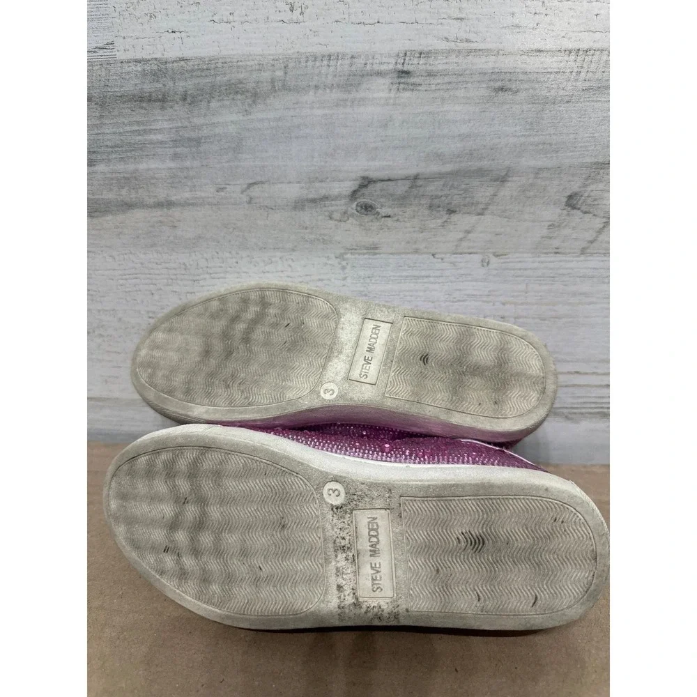 Steve Madden Rhinestone Sneakers Girls‎ Youth 3 Pink Bling Low Top Shoes